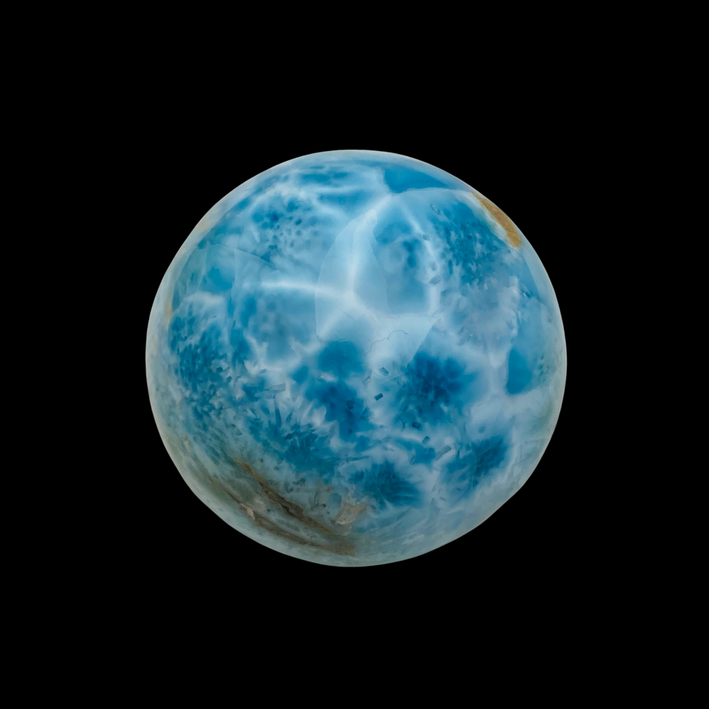 Larimar Sphere deep blue with white surrounding the blue Pectolite.