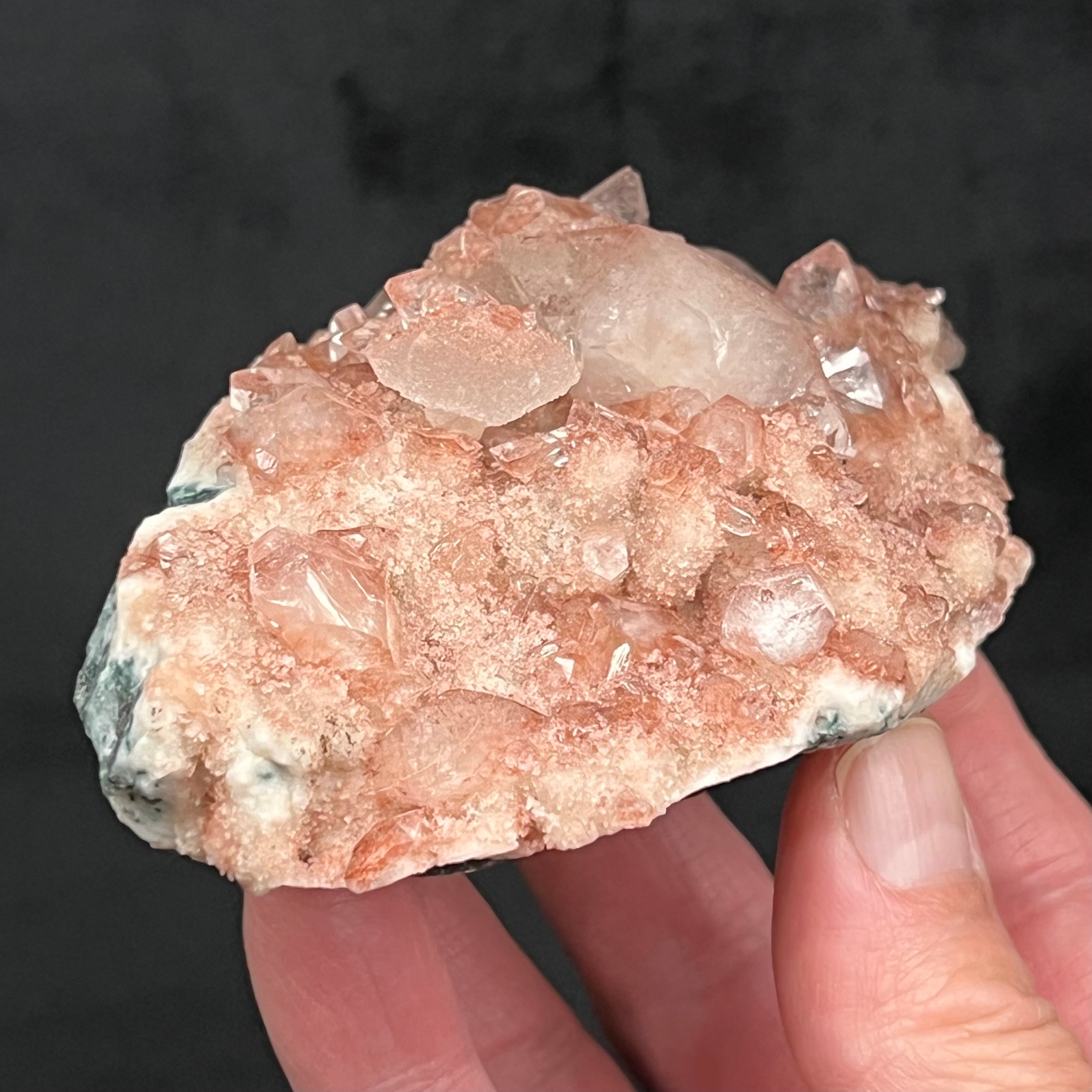 The source for this sensational double terminated Apophyllite and rhombohedral Calcite specimen in the Jalgaon District, Nashik Division, Maharashtra, western India. Obtained from our contact that has a direct relationship with the owners of the mines in India.