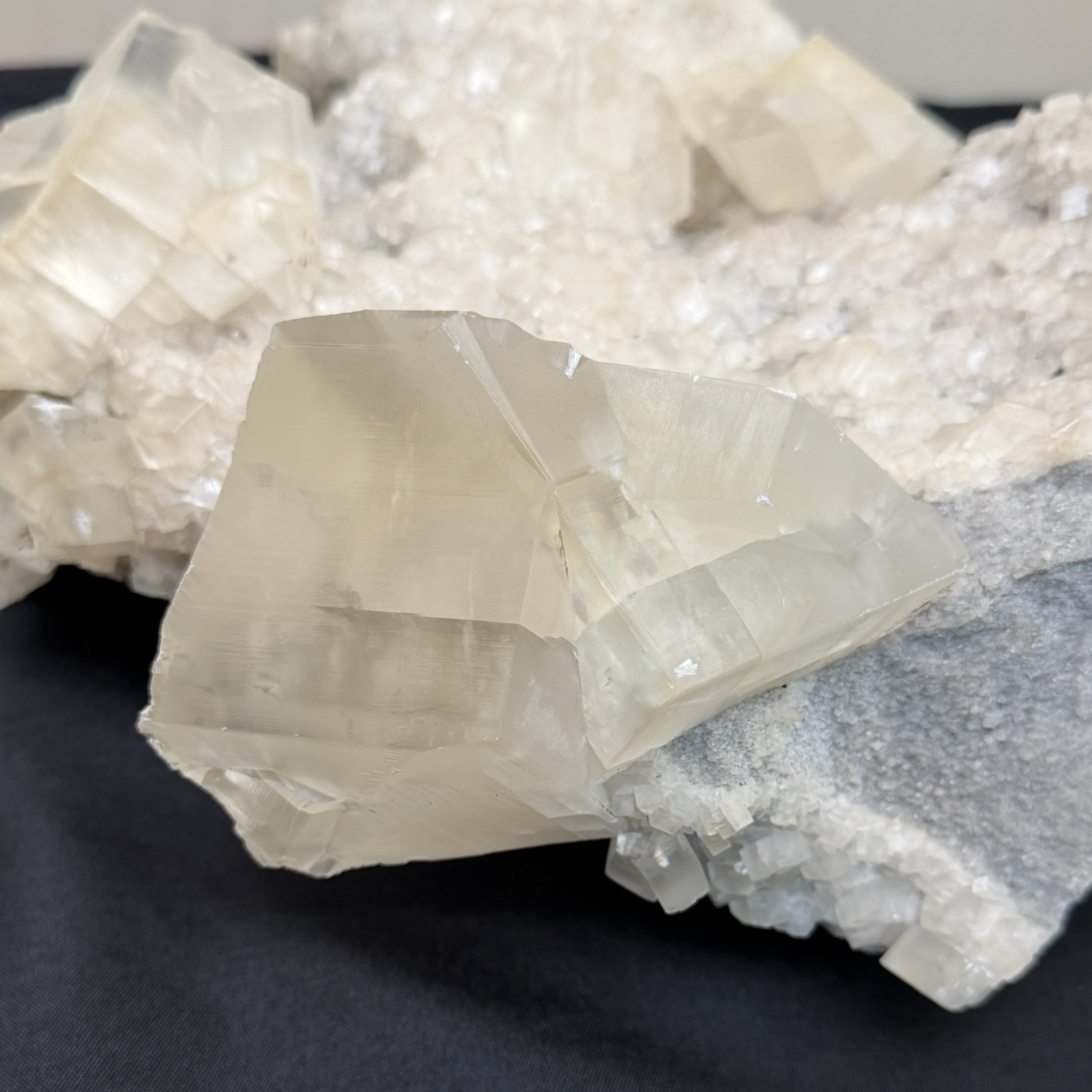 Close-up of crystal formations on a dark background