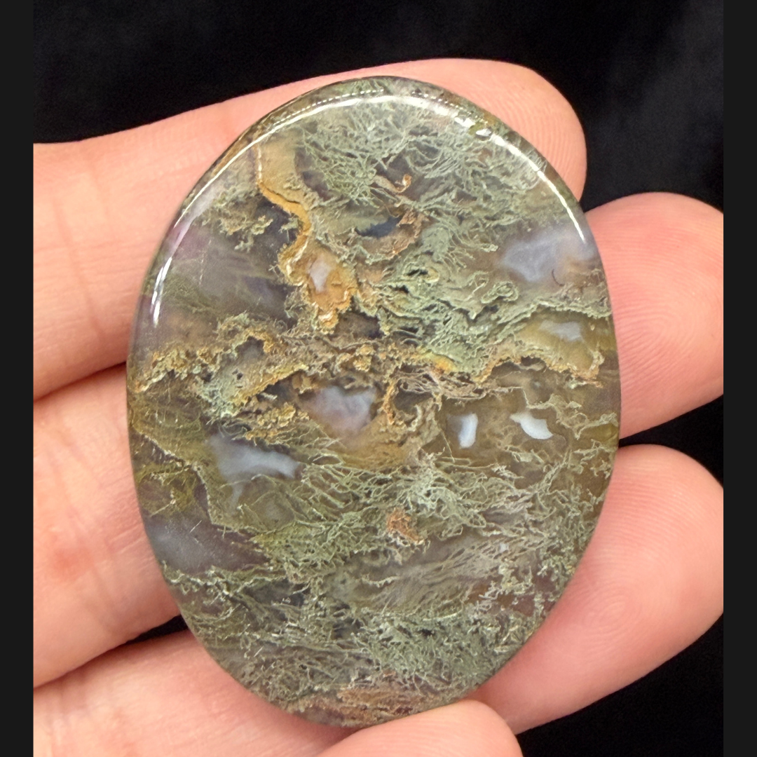 Moss Agate, Scenic Green Cabochon Polished
