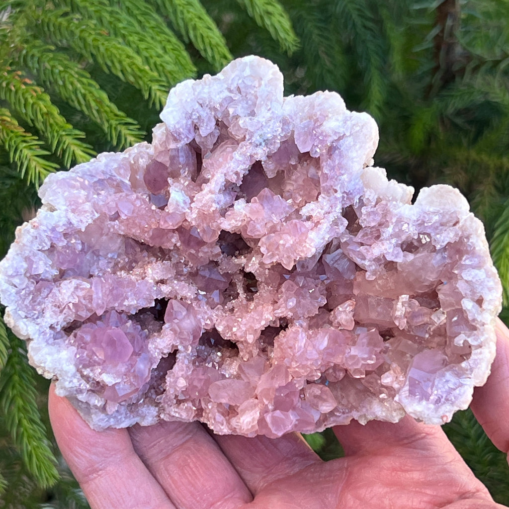 Specializing in the highest quality Pink Amethyst Crystal Geodes available. Always 100% natural, never treated.&nbsp;This is a gorgeous, large, lustrous, quality Pink Amethyst Crystals Geode specimen with rosette "ball", bridge, and double-terminated crystal formations. 