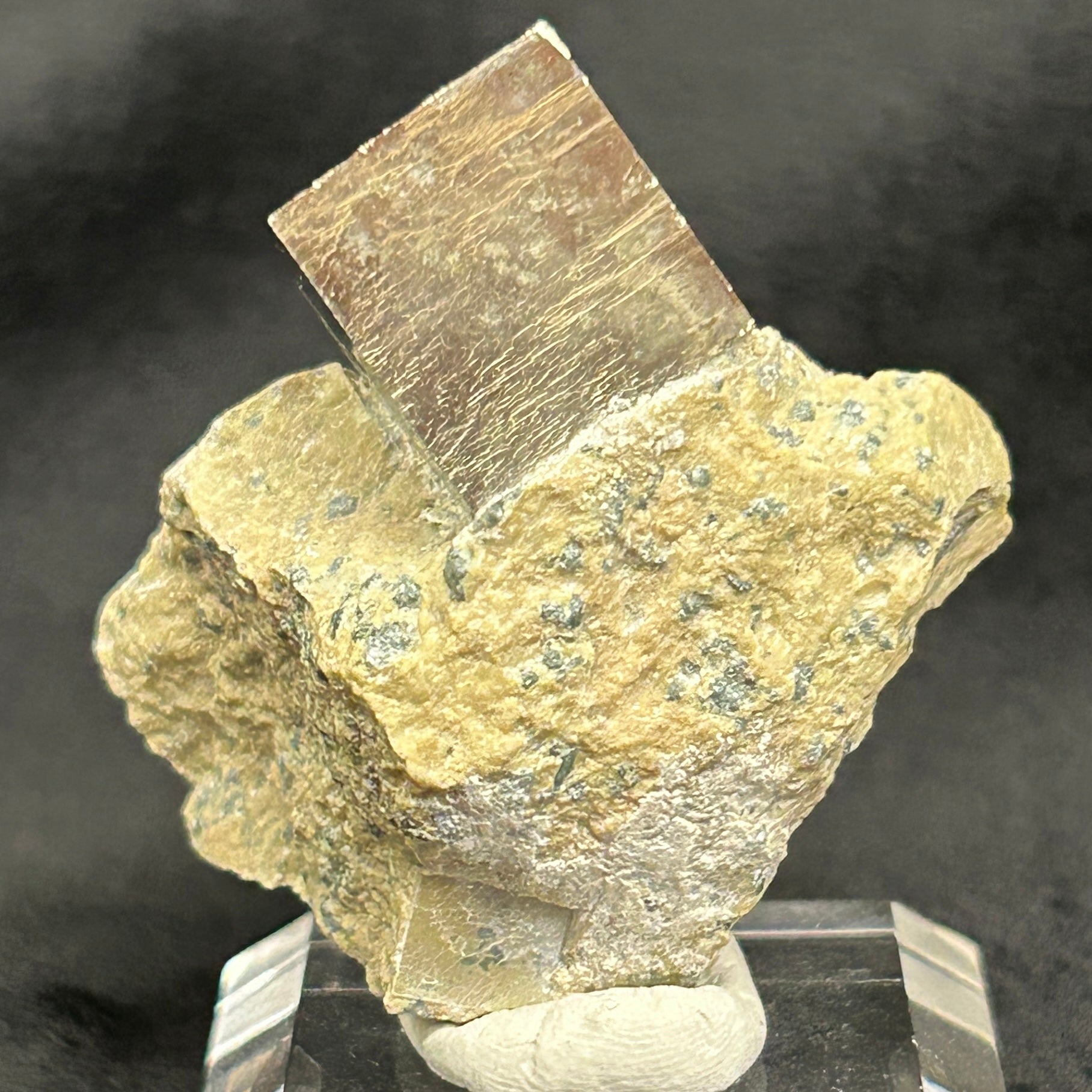 Pyrite is a beautiful iron sulfide (disulfide) mineral found in many geological formations from sedimentary deposits to hydrothermal veins and as part of metamorphic rocks. Named in antiquity from the Greek "pyr" for "fire", because sparks flew from it when struck with another mineral or metal.