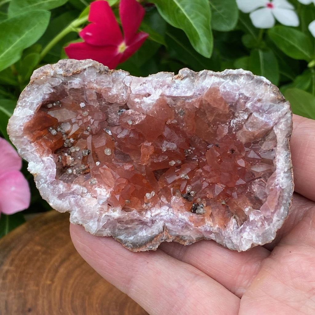 Pink Amethyst Crystal Geode with Hematite 81 grams