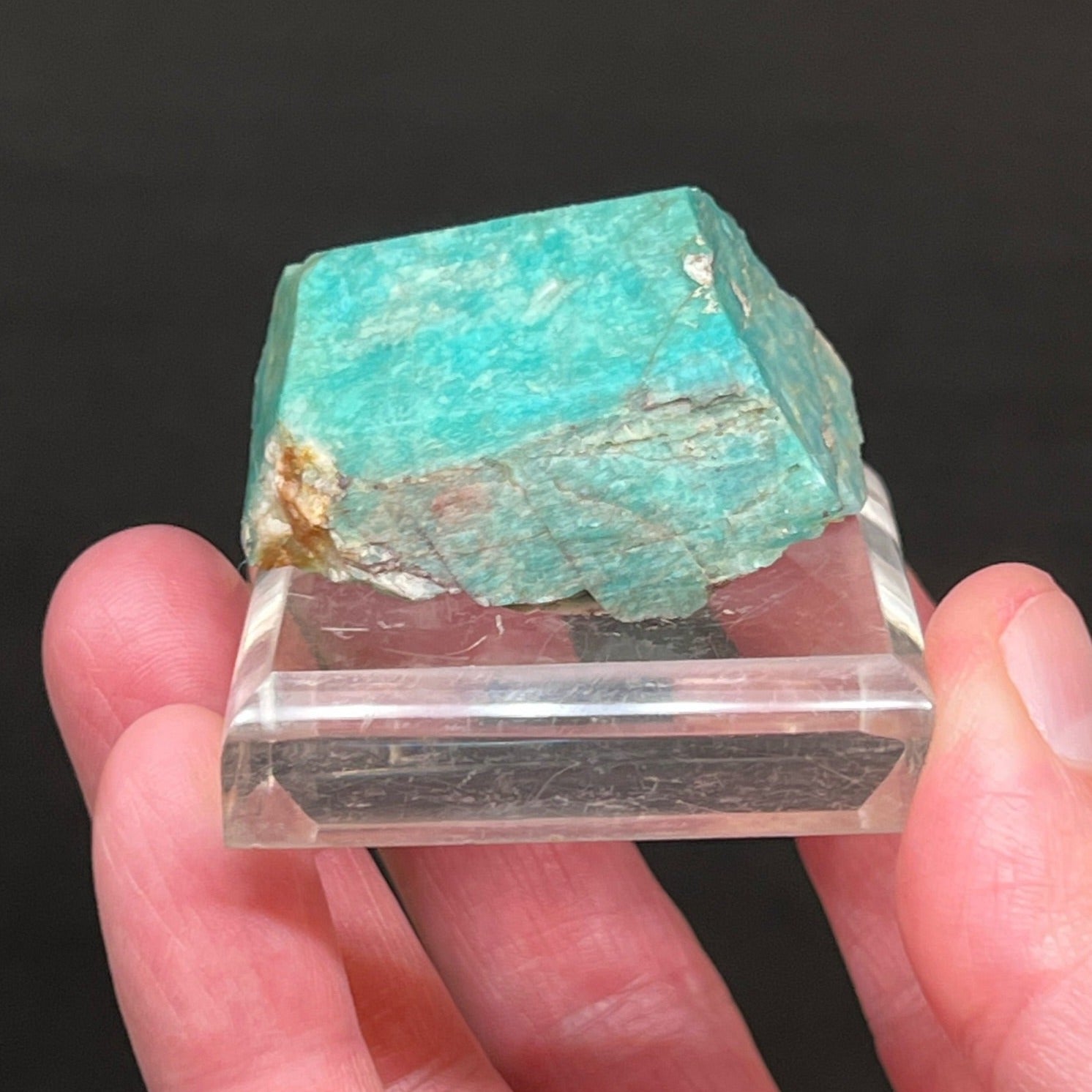 This is a high quality, Amazonite specimen, with a beautiful vitreous luster and an evident prismatic habit, direct from one the miners that has ownership of the mine.