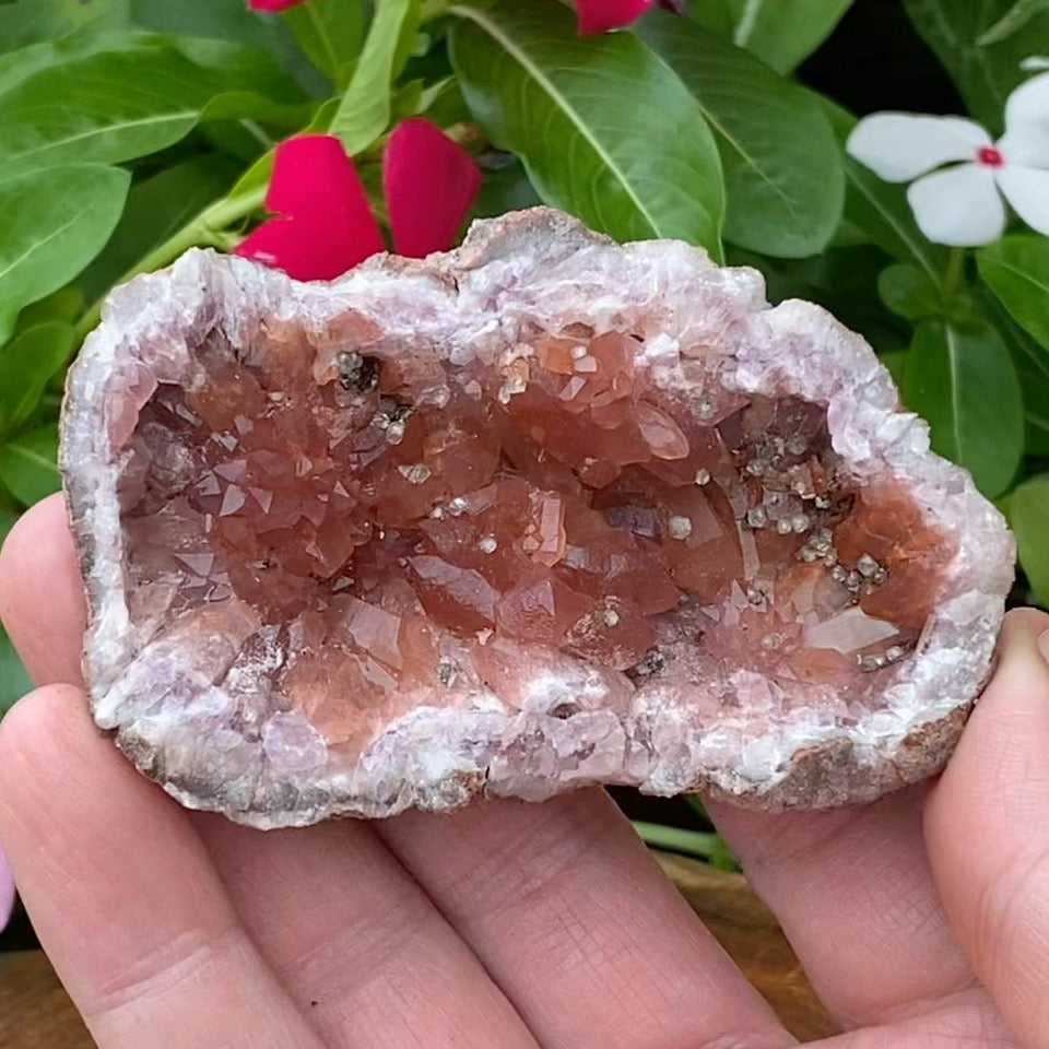 Pink Amethyst Crystal Geode with Hematite 81 grams