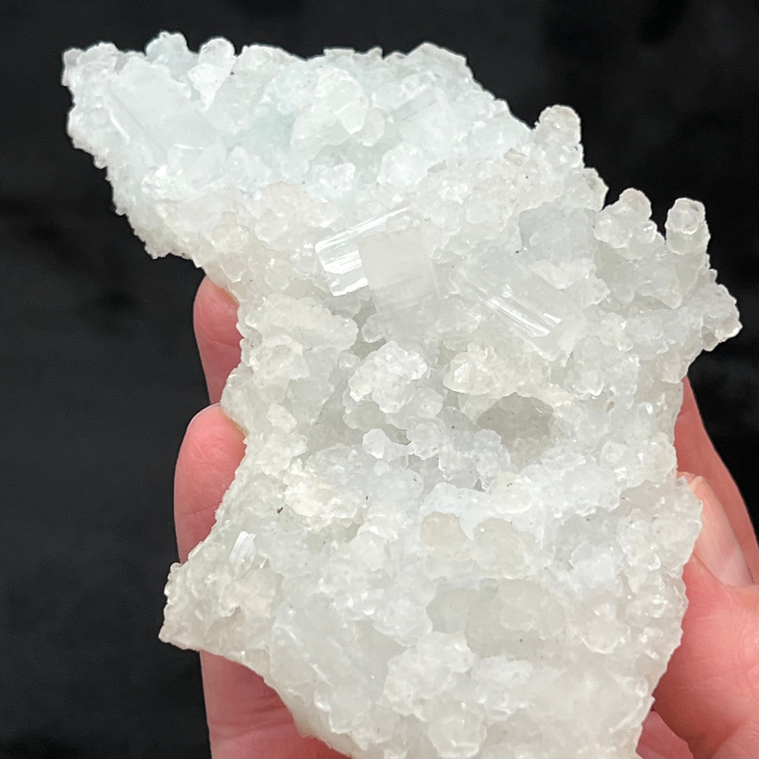 A less common mineral occurrence, the for source for this large Prehnite pseudomorph after Laumontite specimen is the Bombay Quarry, Mumbai District, Maharashtra, India. Obtained from our contact that has a direct relationship with the owners of the mines in India.