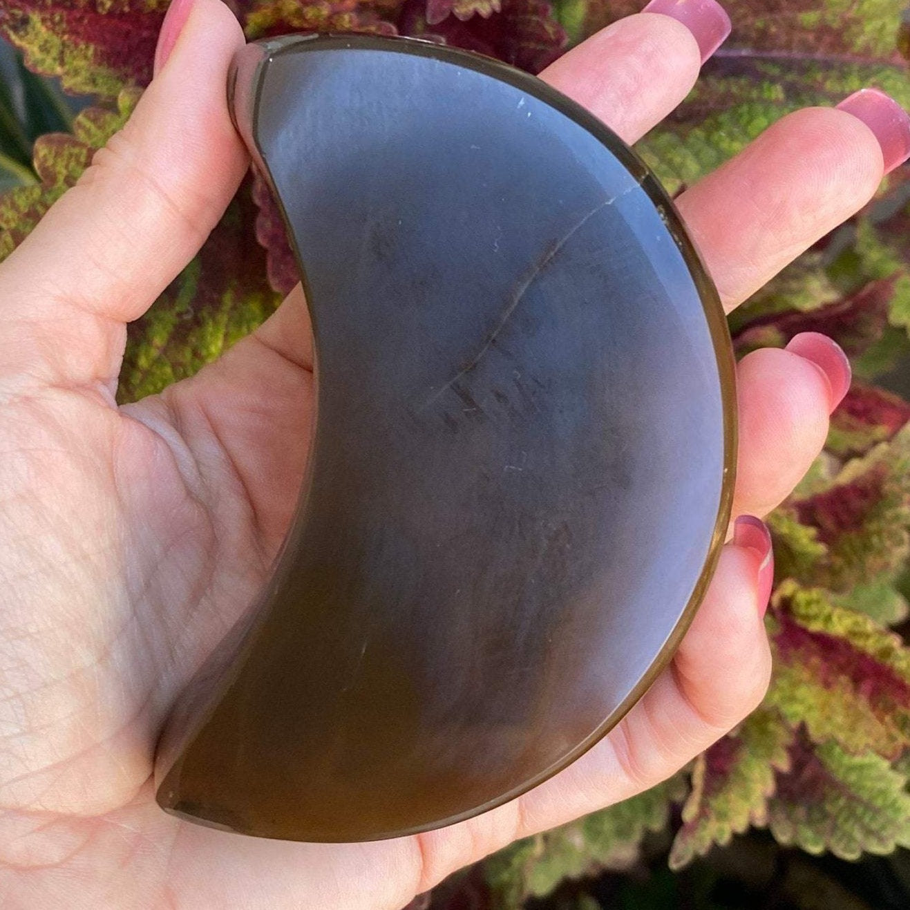 Brazilian Agate Moon, Natural Polished Stone, Druzy Crystals