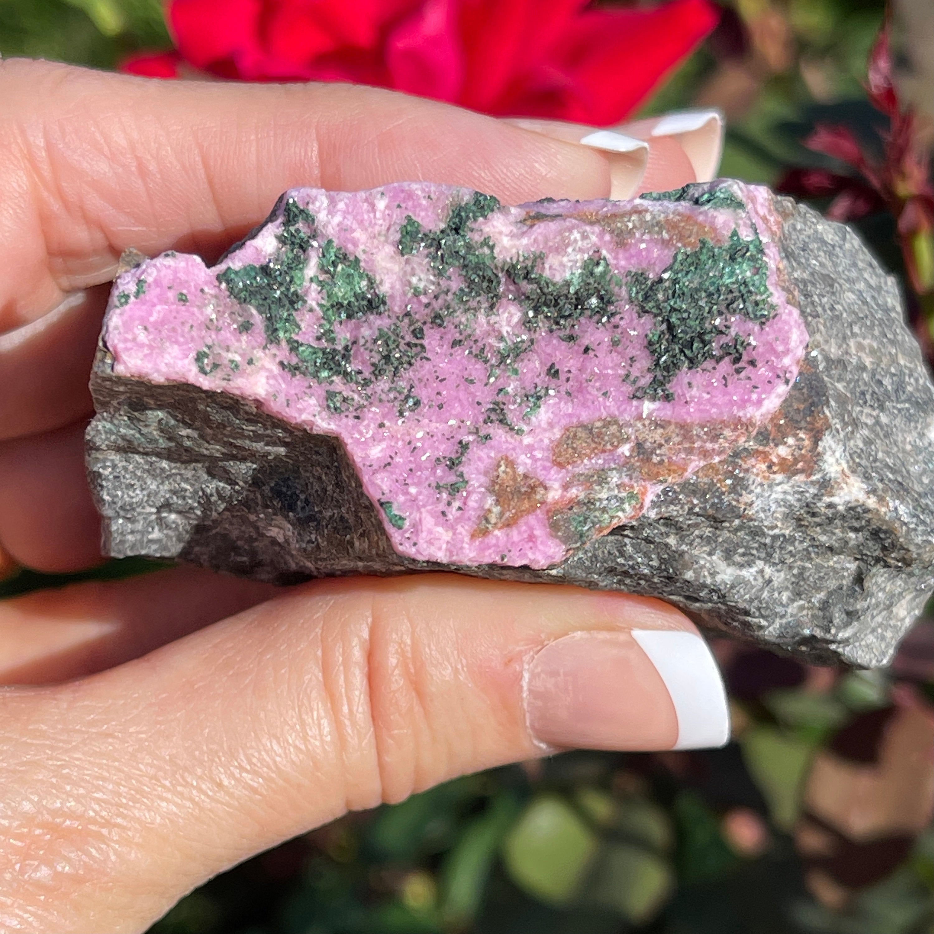 Pink Cobalto Calcite | Cobaltoan Calcite and Malachite Crystals | 141grams