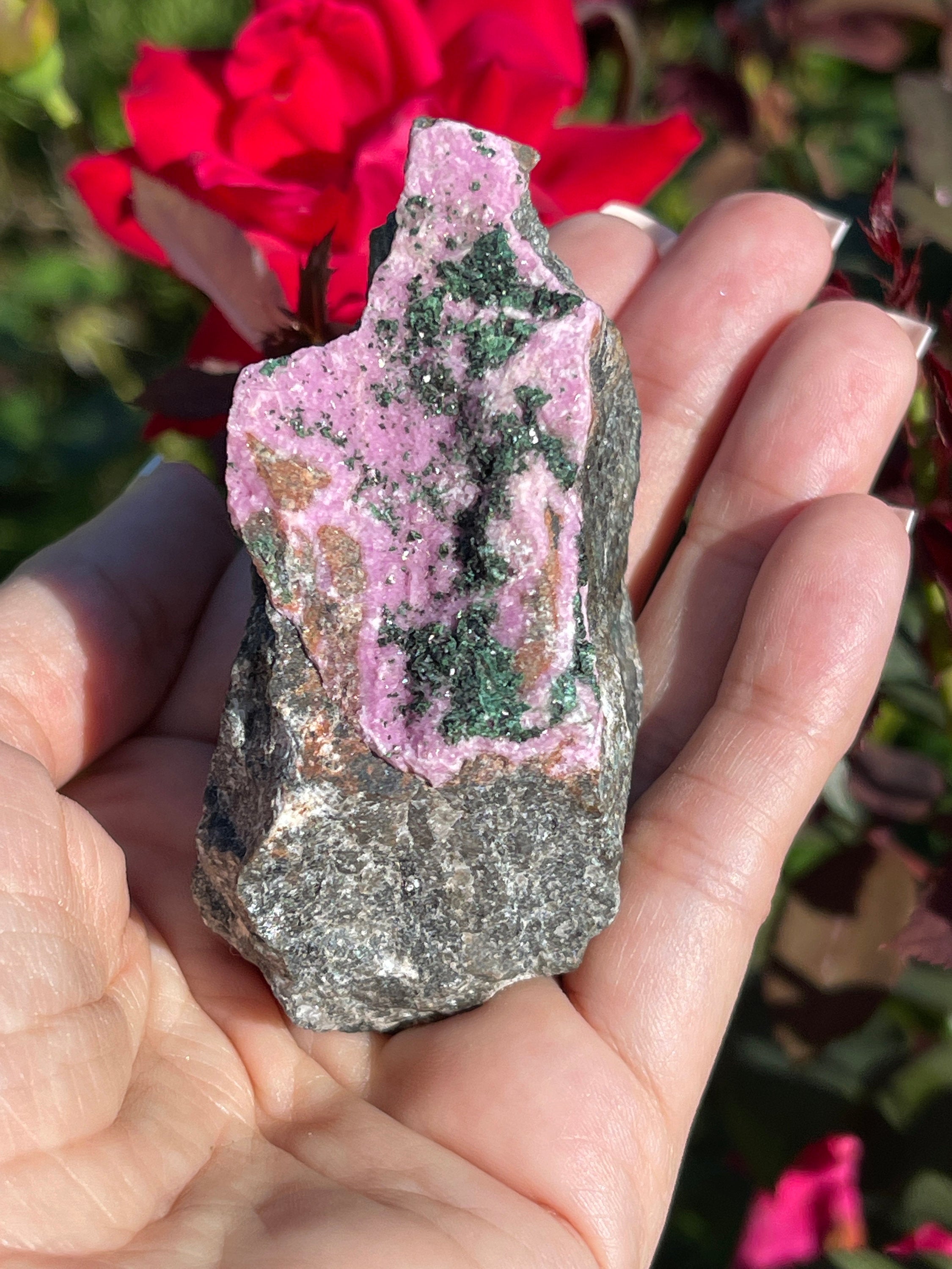 Pink Cobalto Calcite | Cobaltoan Calcite and Malachite Crystals | 141grams