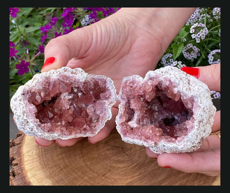 Pink Amethyst geode pair, cut in two beautiful pieces.