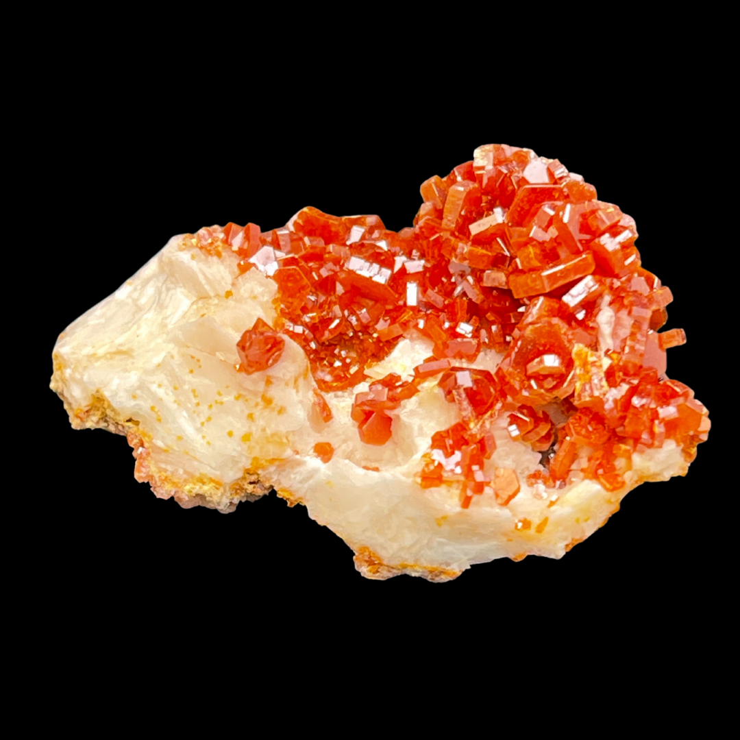 Vanadinite Crystals shown on black background