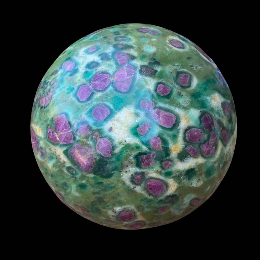 Ruby Fuchsite Round Polished Sphere with red Ruby and Green Fuchsite vibrant colors