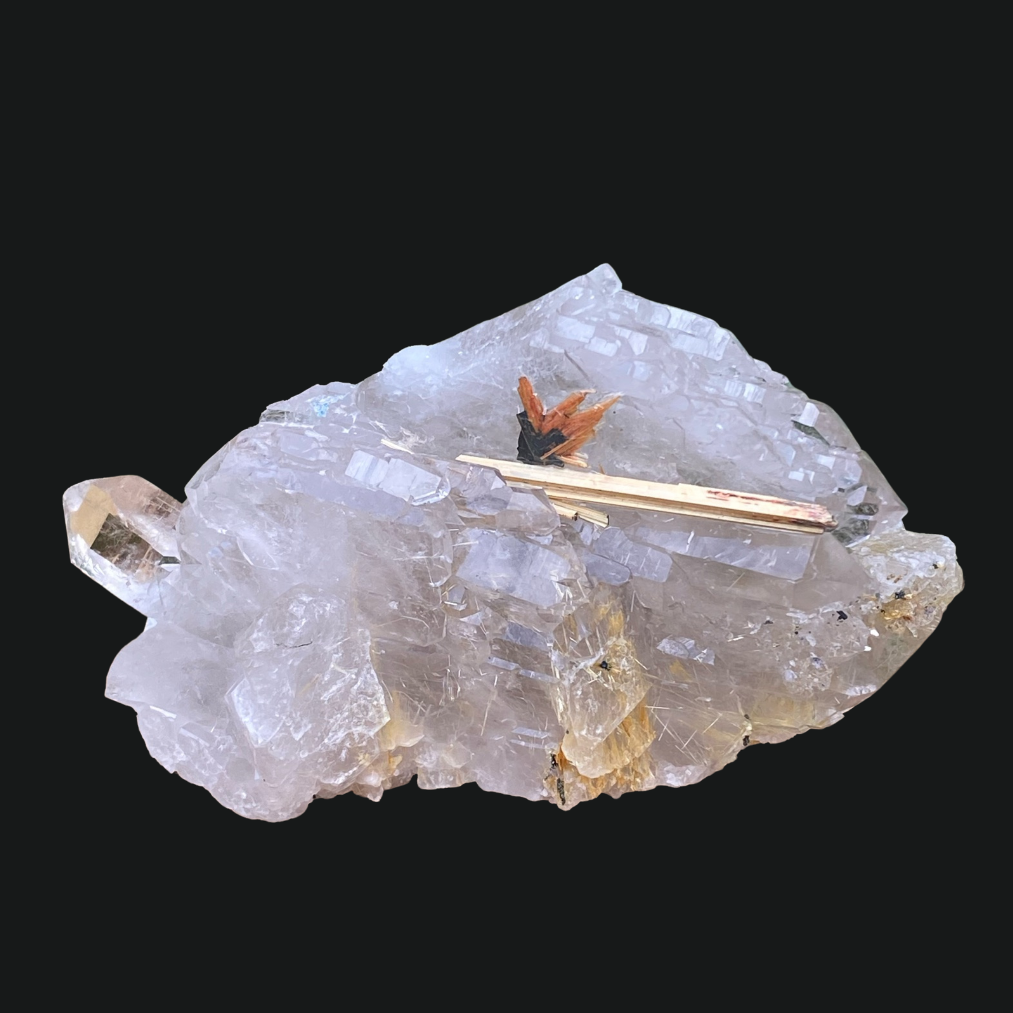 Rutilated Quartz shown on black background