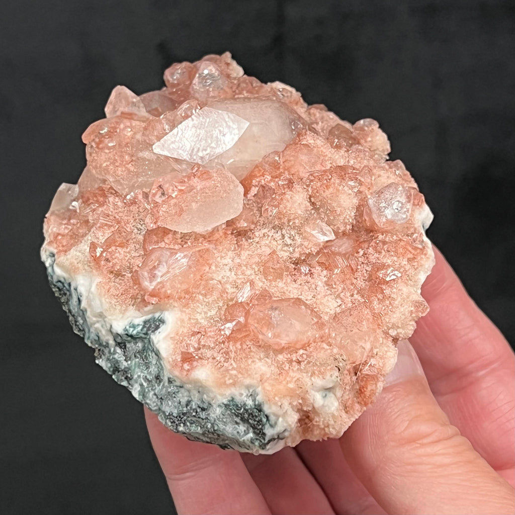 Exceptional when viewed from any angle, the source for this fine Apophyllite and Calcite specimen is the Jalgaon District, Nashik Division, Maharashtra, western India. Obtained from our contact that has a direct relationship with the owners of the mines in India.