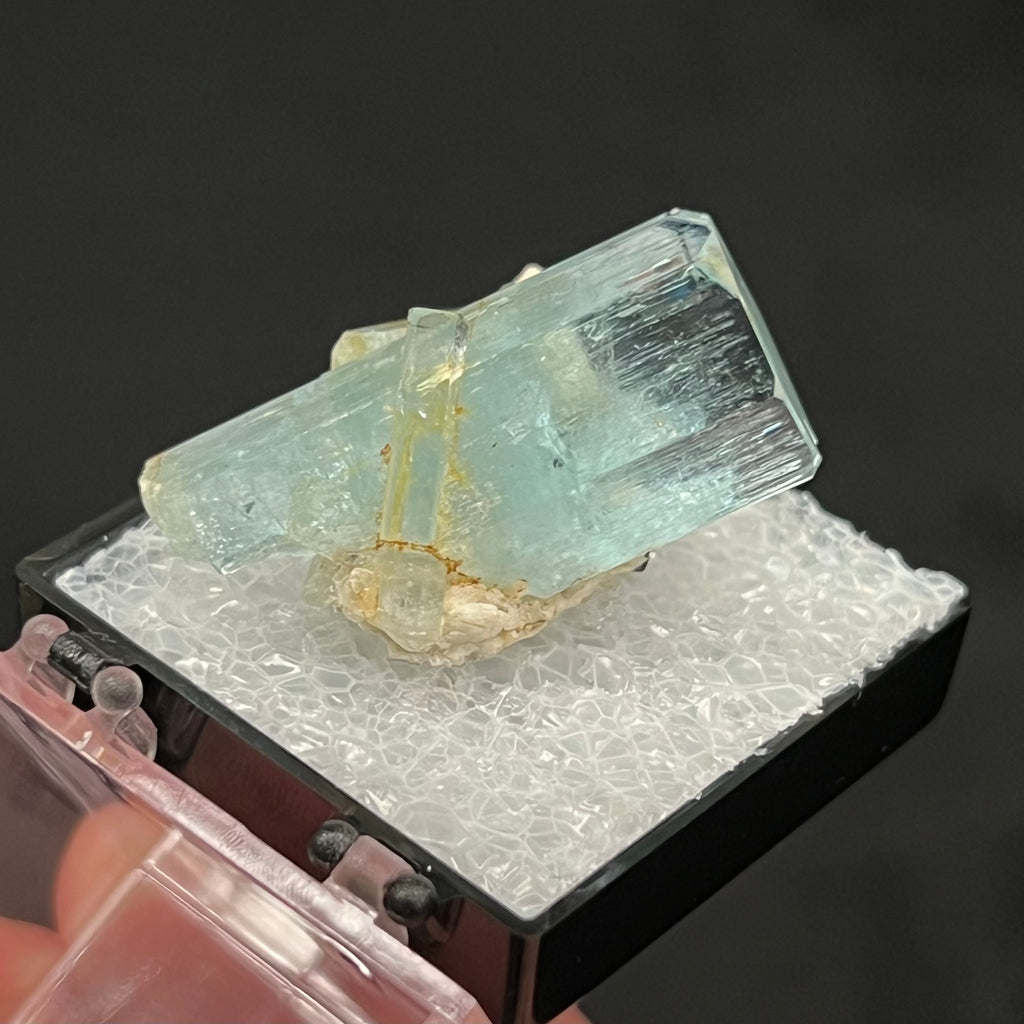 This is a beautiful Aquamarine on Microcline exhibiting great clarity and form and from the Erongo Mountains, Karibib Constituency, Erongo Region, Namibia, Southern Africa.