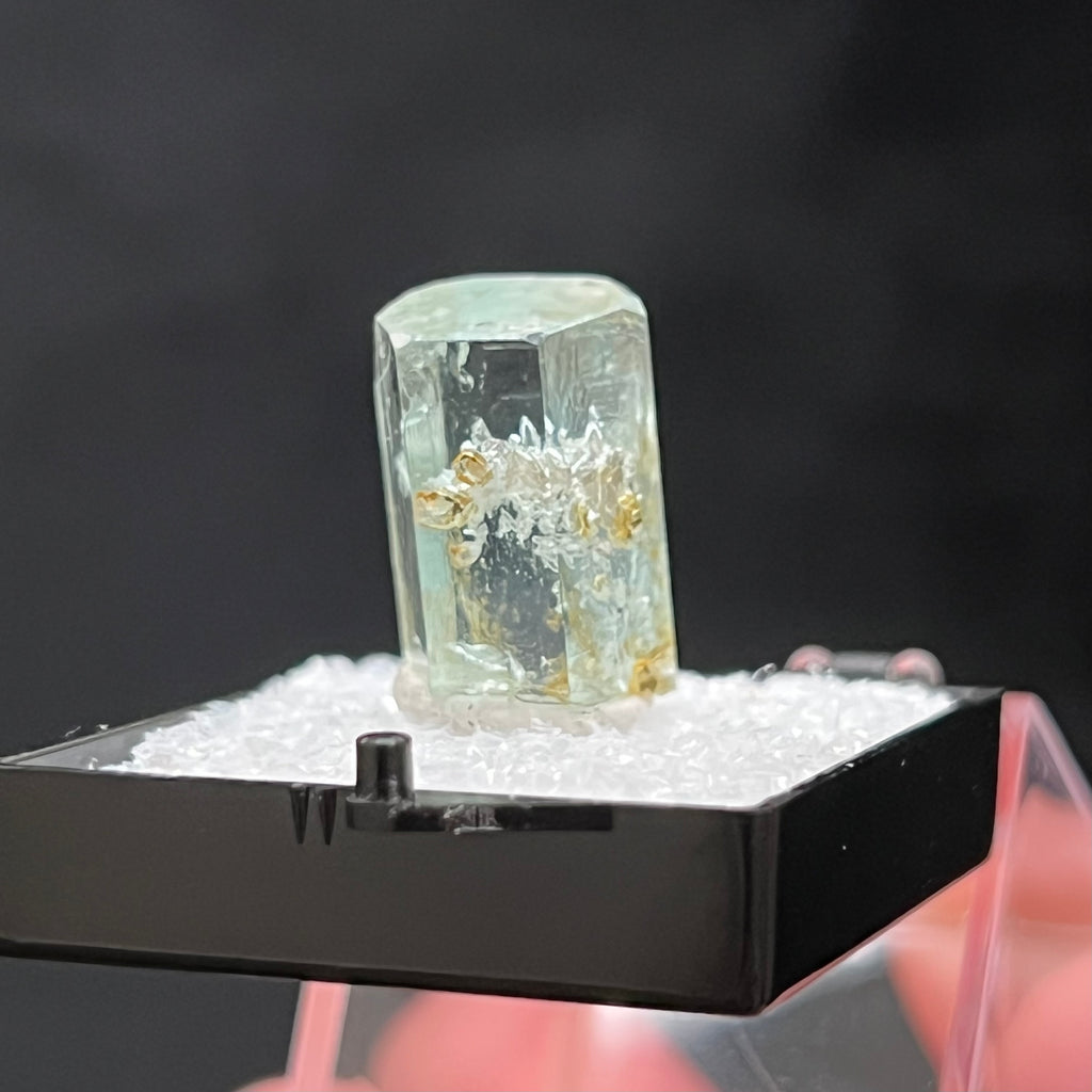 All the facets, faces and termination are completely natural and present with good luster on this fascination Aquamarine with a less common Quartz cluster inclusion. 