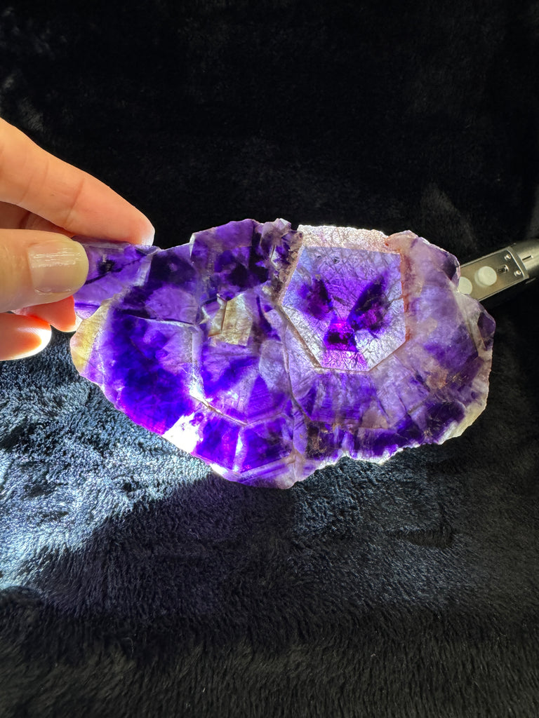 Amethyst Triapiche Large Thin Sliced Alien-like Eyes Pattern 58grams, Unique Gift for Crystal Collector or Gem Enthusiasts!