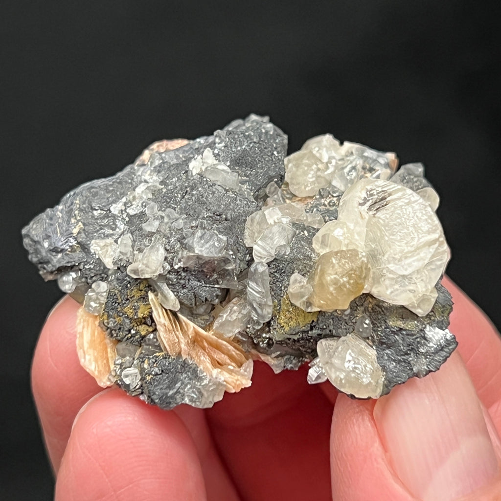 There are multiple occurrences of twinned Cerussite crystals growing on this fine piece.