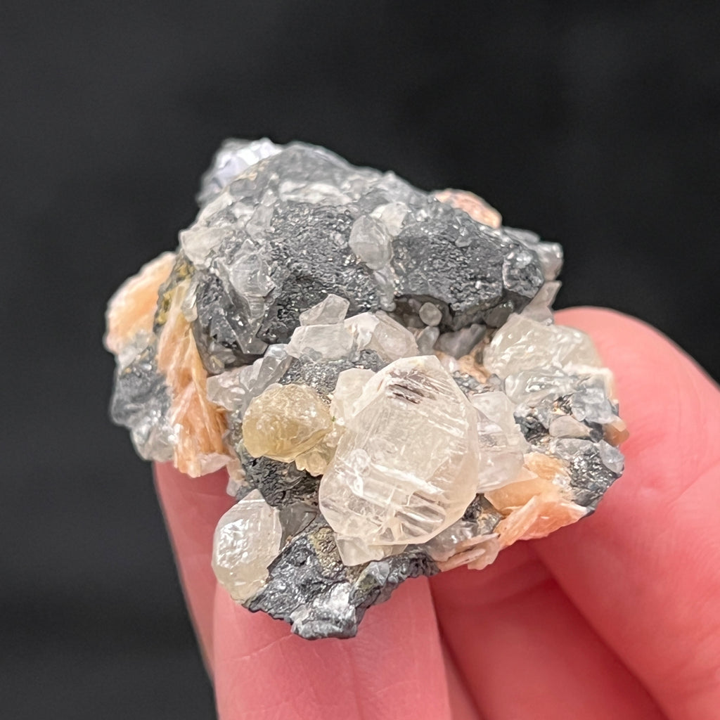 This is a wonderful Cerussite with Barite on Galena piece that will be an excellent addition to your collection or to give as a gift. Interestingly, the largest Cerussite crystal has traces of Galena growing on it. 