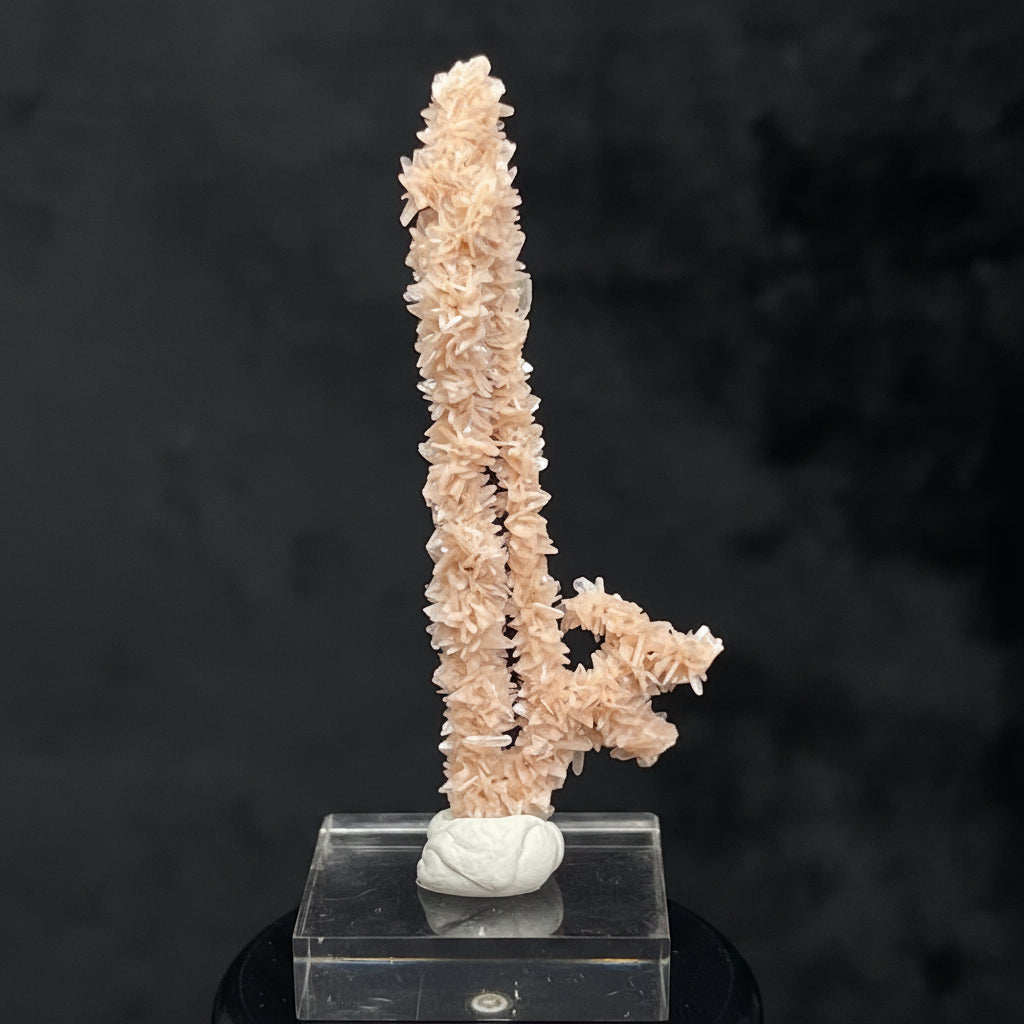 The combination of the well formed rhombic, wedge shaped Heulandite and slender, tabular Stilbite is beautiful, add to that a truly rare stalactite form, and you have an absolutely wonderous specimen!