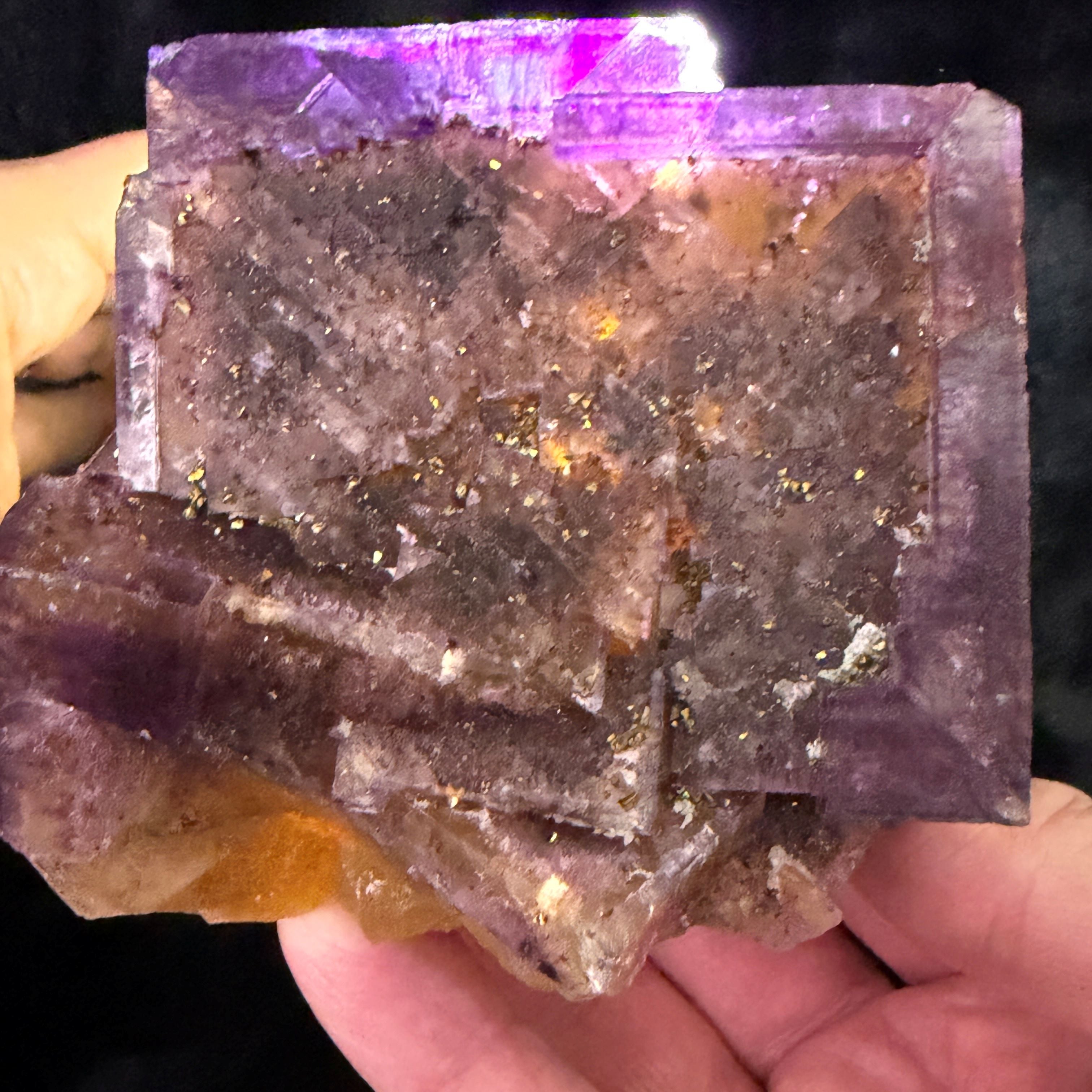 1980's Fluorite Illinois Minerva Mine with light behind it.
