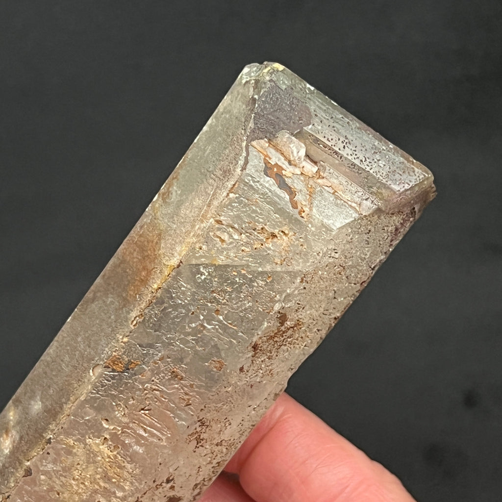  The faces of this very large, rare Barite crystal exhibit with variable characteristics; relatively smooth on one side and etched on the other.  This image also shows one of the beveled terminations.