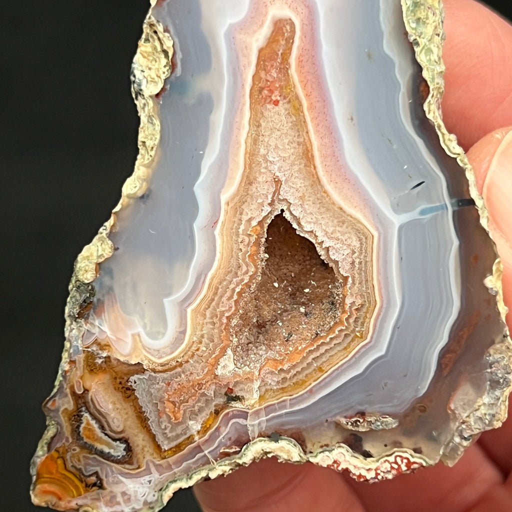 A couple of standout features of this sensational Agate from Morocco include detailed, layered banding and burst designs all the way to the corner of the piece. 