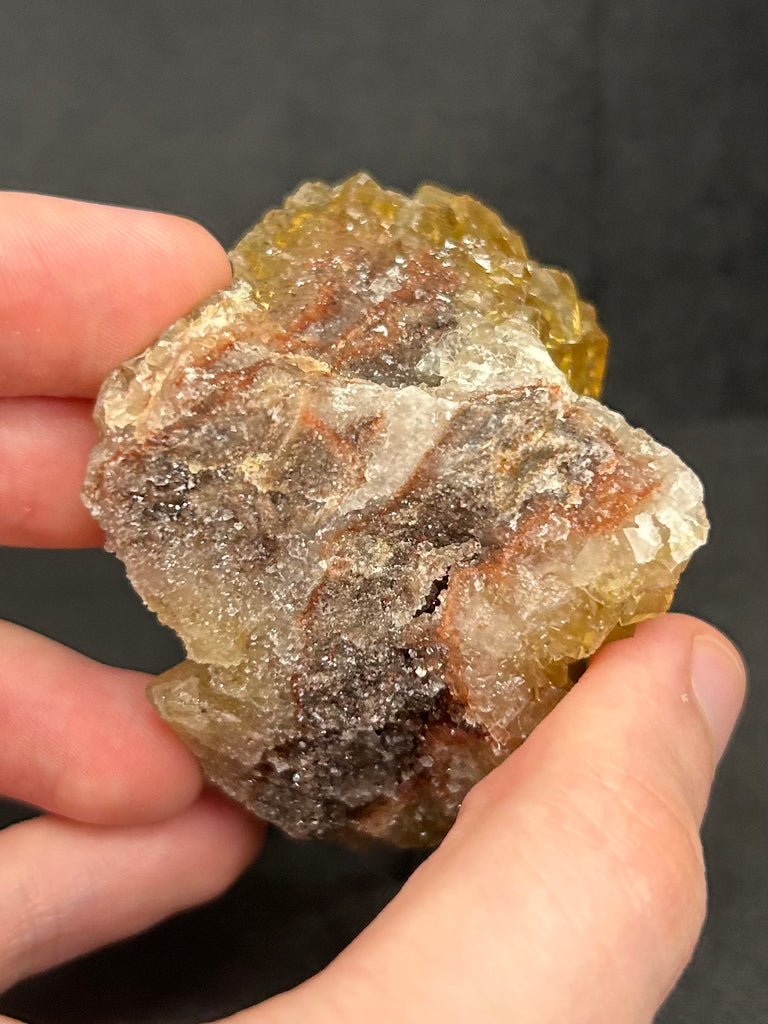The gorgeous yellow Fluorite in this piece exhibits excellent transparency. Some small occurrences of Chalcopyrite are evident within the crystals.