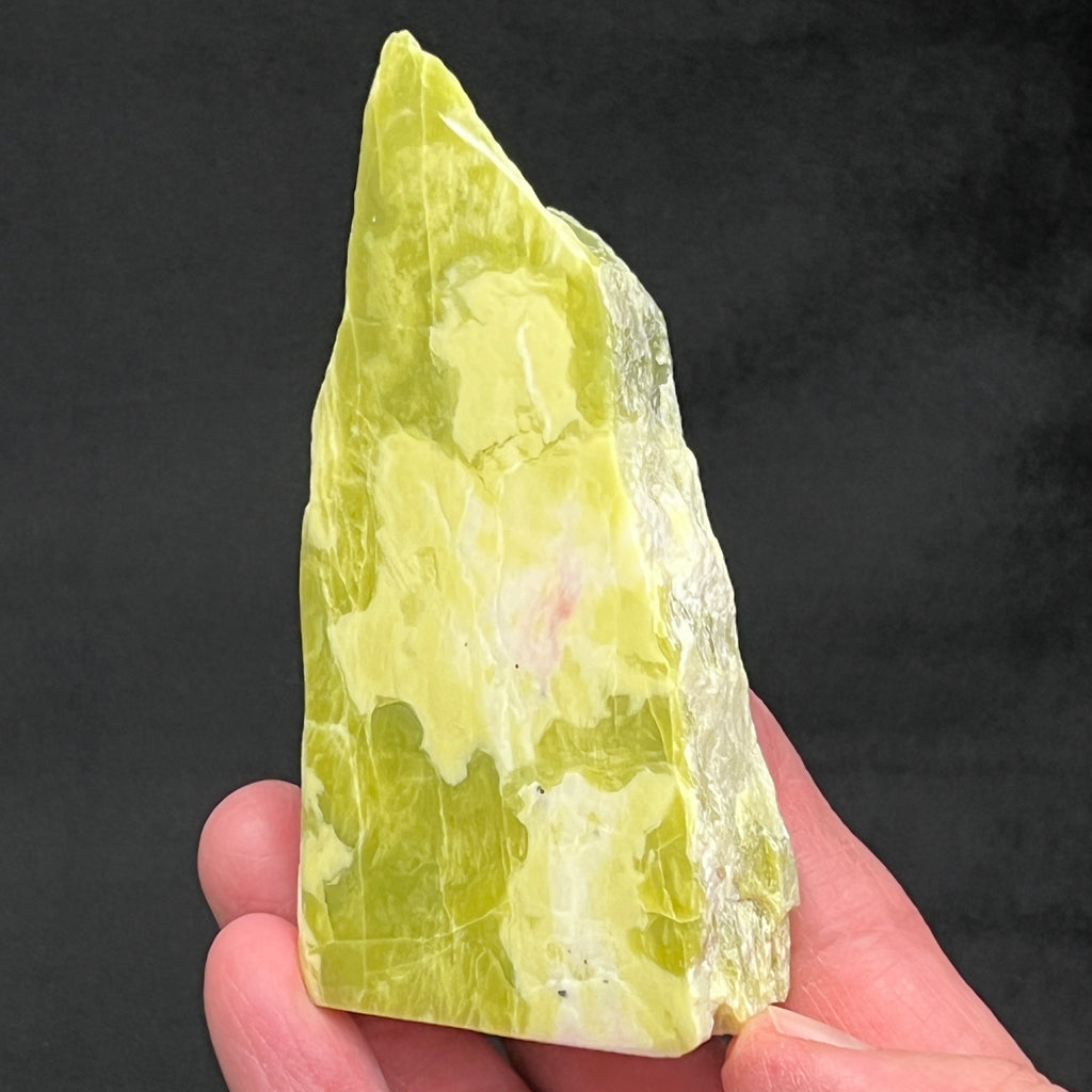 Here is another view of this excellent representative of a 100% natural Noble Serpentine piece with a polished front and back, wonderfully raw on the sides.