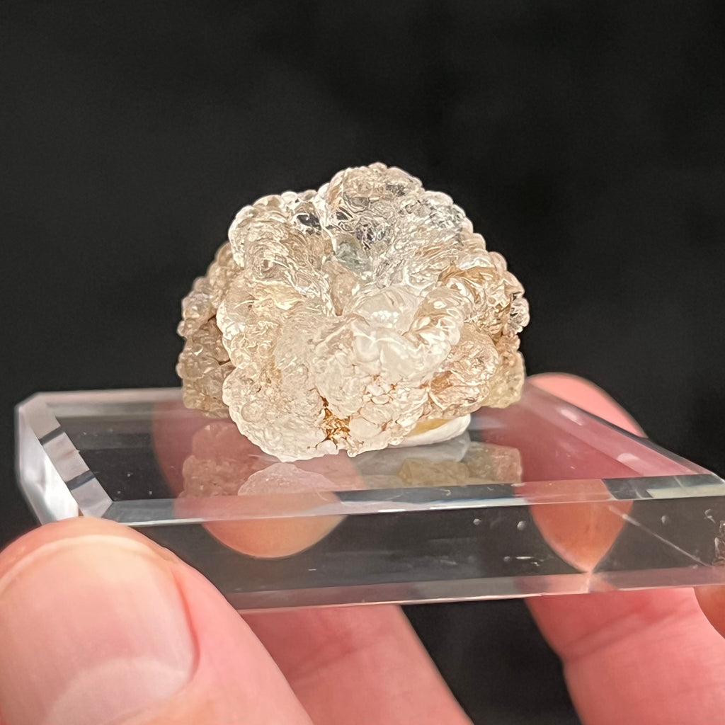 The beautiful Hyalite Opal exhibits virtually no discernible damage. The source for this fine, glassy, bubbly botryoidal Hyalite Opal is the Electric Opal Knob location, Zacatecas, Mexico.