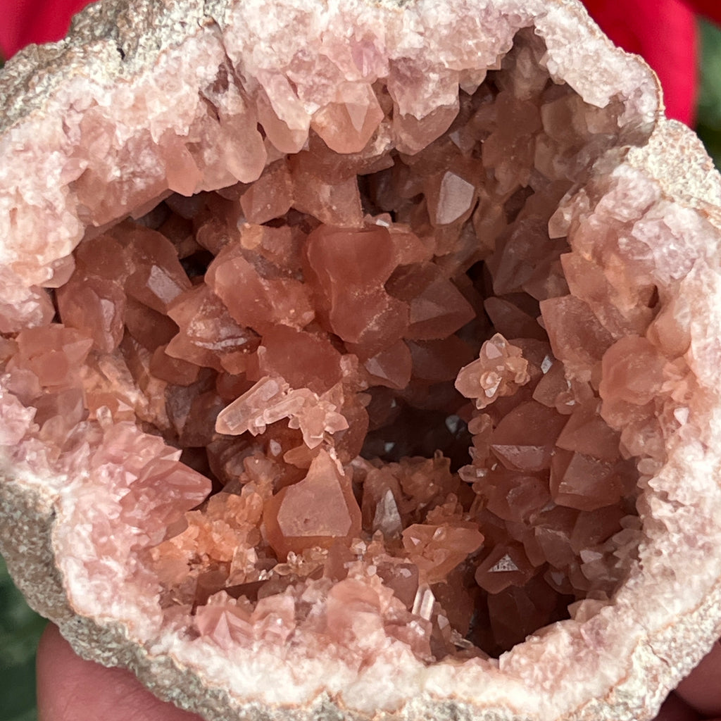 Some of the double terminated Pink Amethyst crystals, beautifully transparent, are amidst clusters and less common bridge and flower-like formations.
