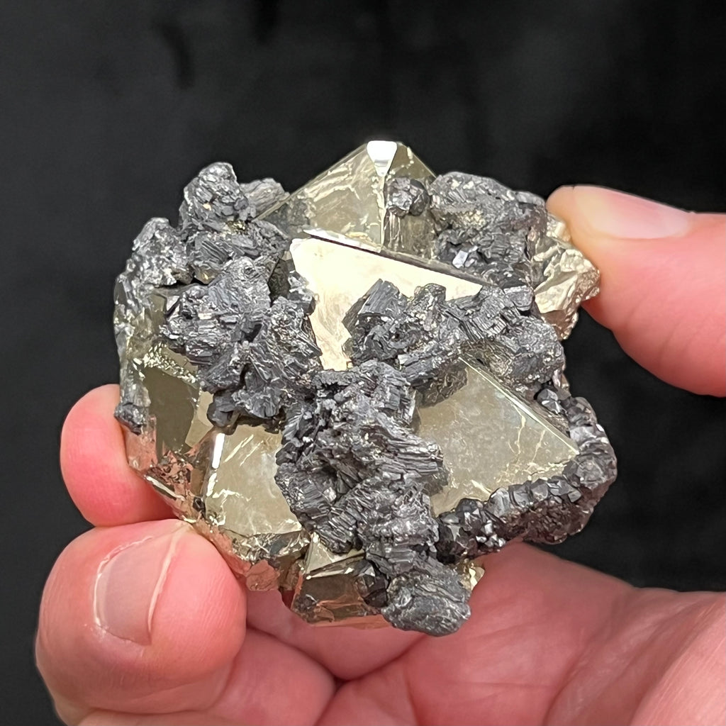 The source for this fine octahedral Pyrite is the Huanzala Mine, Huallanca, Bolognesi Province, Ancash, Peru.