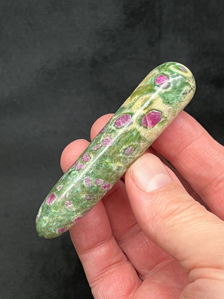 The combination of minerals that is the beautiful stone called Ruby Fuchsite is also known in the mineralogical world as Ruby var. Corundum in Muscovite Mica var. Fuchsite.