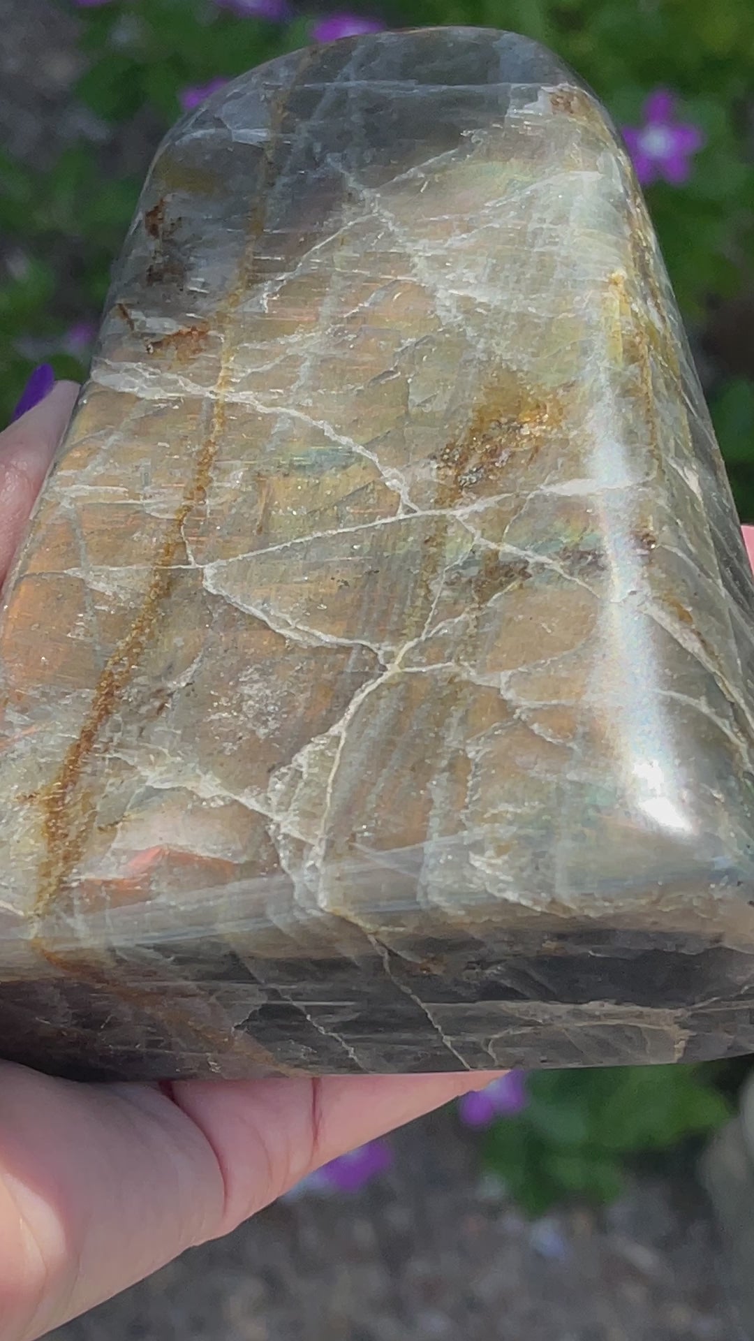 Super Flashy Orange Sunset Labradorite Free Standing Crystal