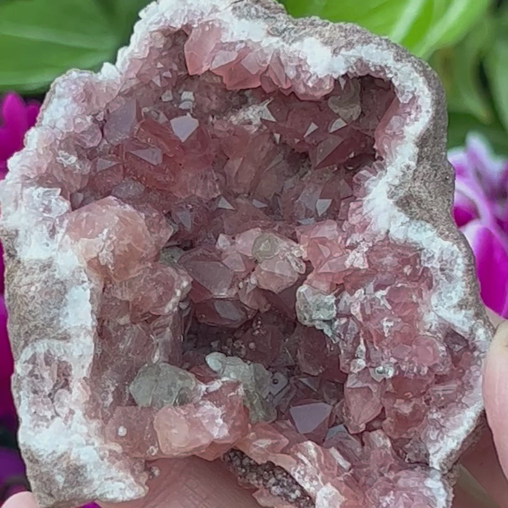 A beautiful luster is evident on the faces of the deep, dark pink crystals in this Pink Amethyst Geode specimen from the Choique Mine, Pehuenches-Neuquen, Patagonia, Argentina