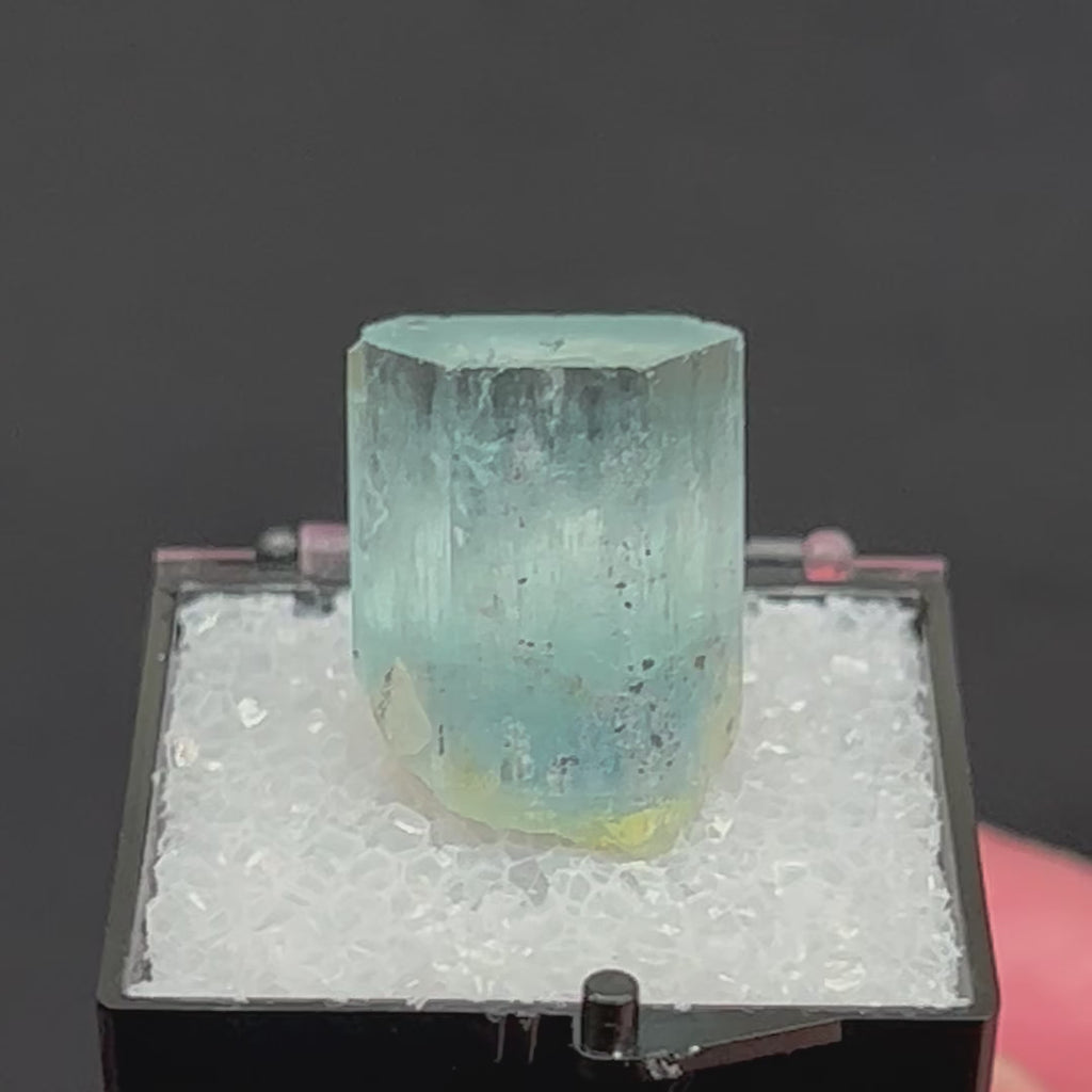 This Aquamarine crystal presents with good color and clarity especially where there is some gentle zoning near the termination. 