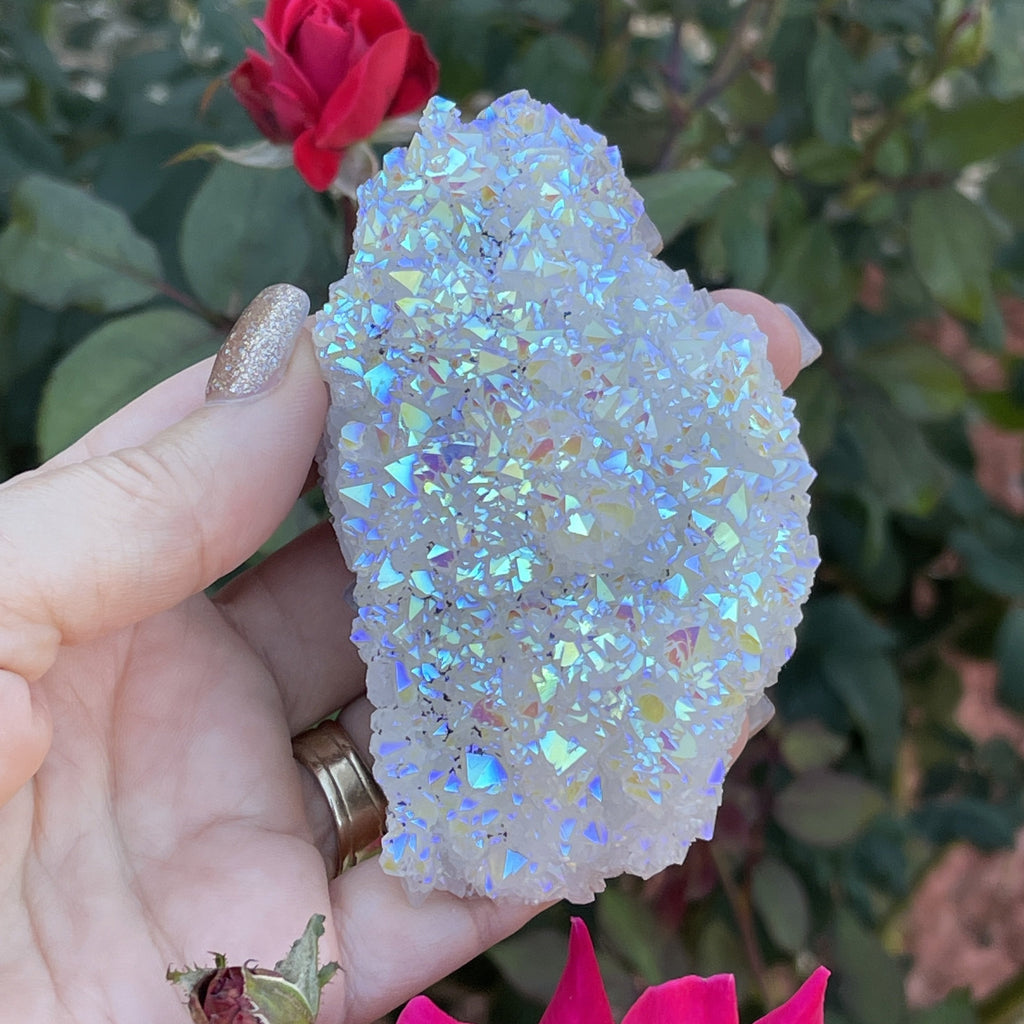 Angel Aura Quartz Crystals over Fluorite