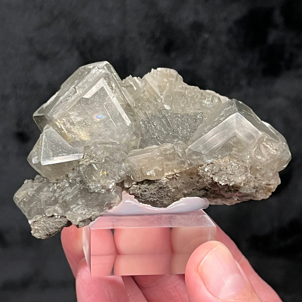 This is a hard to find, excellent, translucent, larger size cubic Calcite crystals specimen with beveled faces and Marcasite inclusions. 