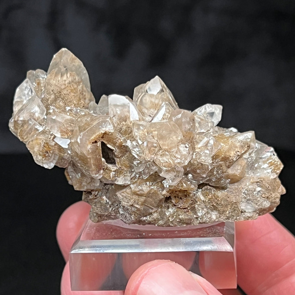 Of particular note is that the Todorokite in this Calcite occurs with hollow or tunnel-like structure, evident by the Calcite crystal on one side of the specimen that displays a cleaved appearance. 