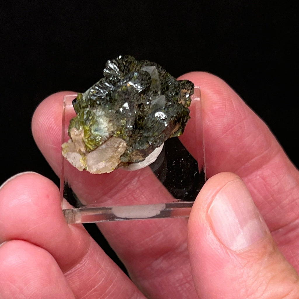 This truly is an exquisitely aesthetic Epidote and Quartz specimen. Will be an excellent gift for the discerning collector.