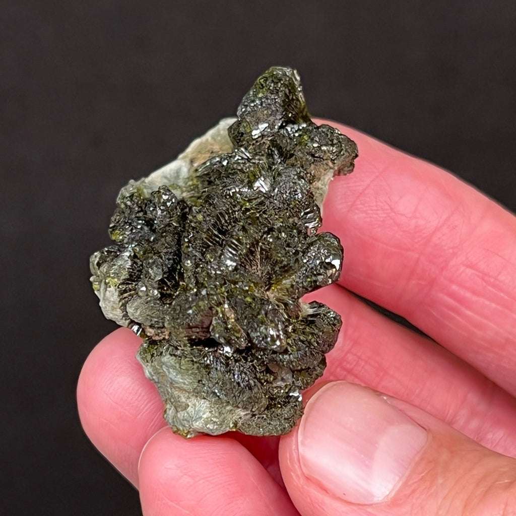 The luster and formation of the Epidote crystals on this specimen are exceptional. 