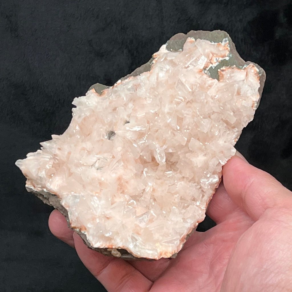 There is an exceptional sparkle and shine emanating from the faces of the beautiful Heulandite crystals growing on this specimen.