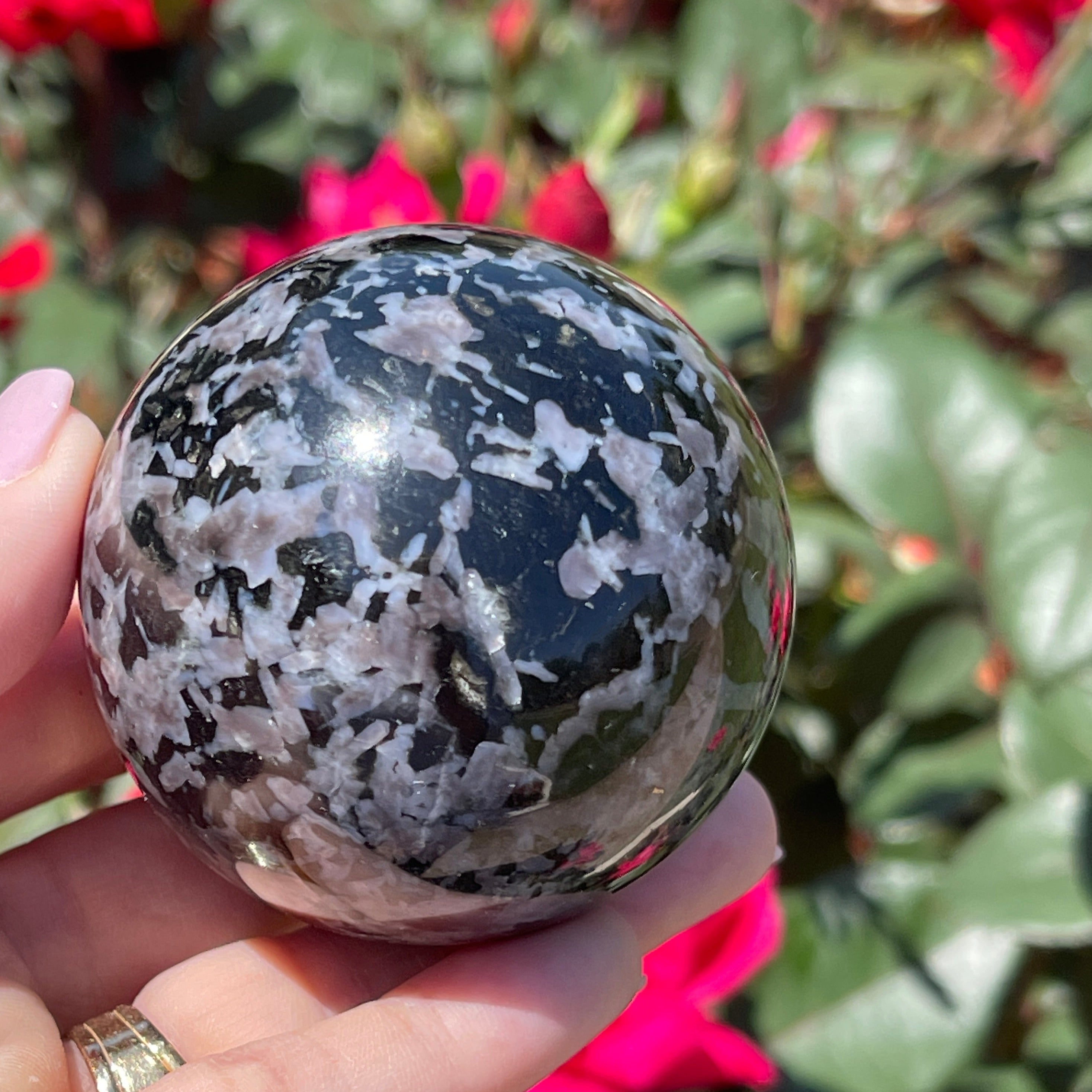 Indigo Gabbro Mystic Merlinite large sphere 57mm.