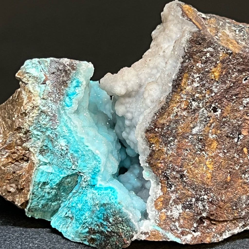 We specialize in meticulously selecting and offering the best quality Chrysocolla specimens we can find.  This specimen presents with a fascinating structure and excellent aesthetics. 
