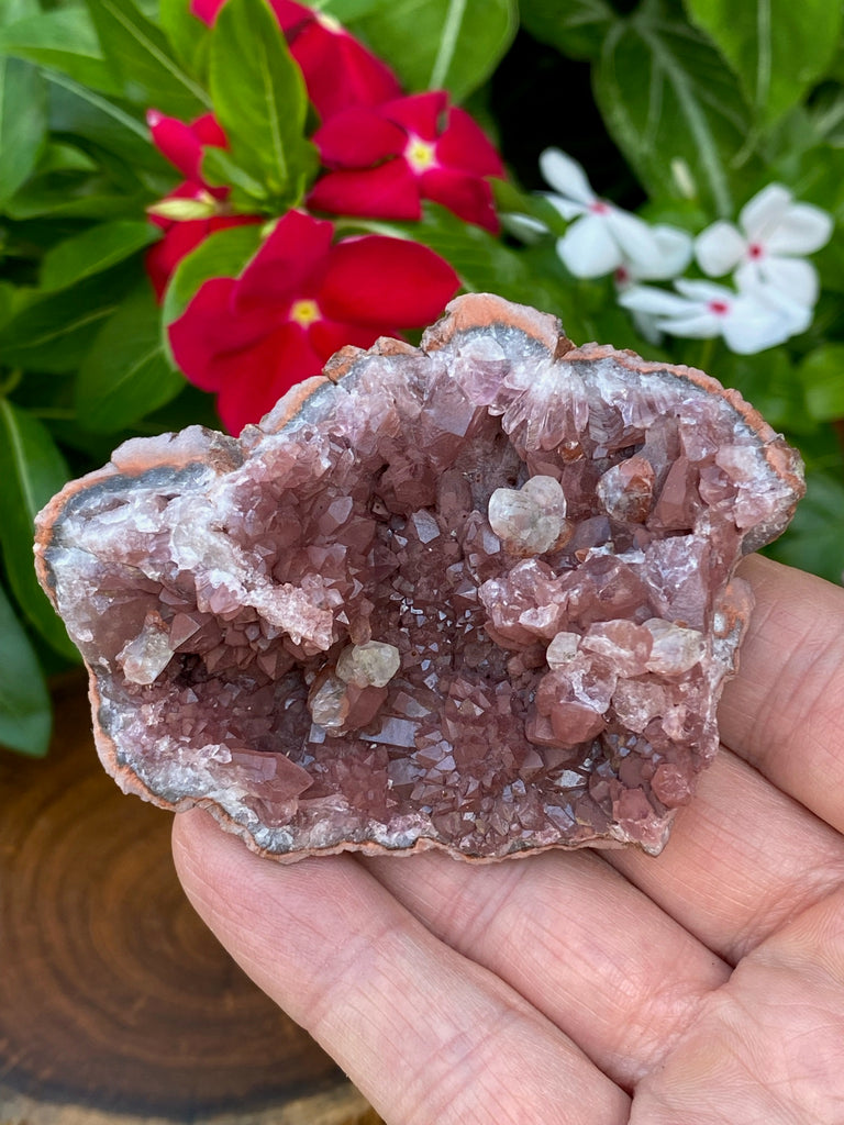 Pink Amethyst Crystal Geode with Calcite and Red Hematite 87grams