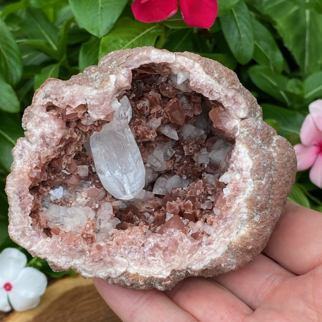 Rare Quality Pink Amethyst Geode w/ Prominent Calcite Crystal