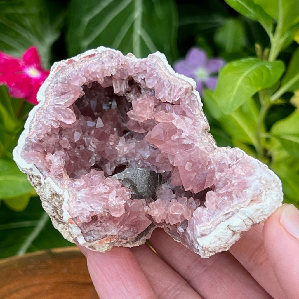 Deep Pink Amethyst Crystals Geode Manganese Calcite | 159 grams