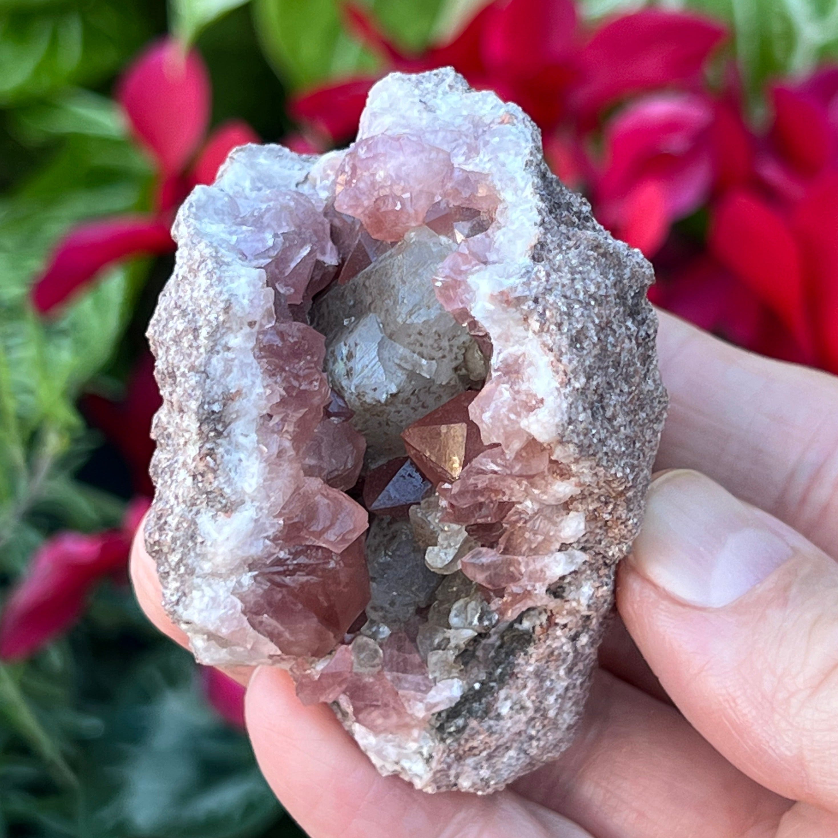 Pink Amethyst Crystals Geode Sandwich With Calcite | 173 grams