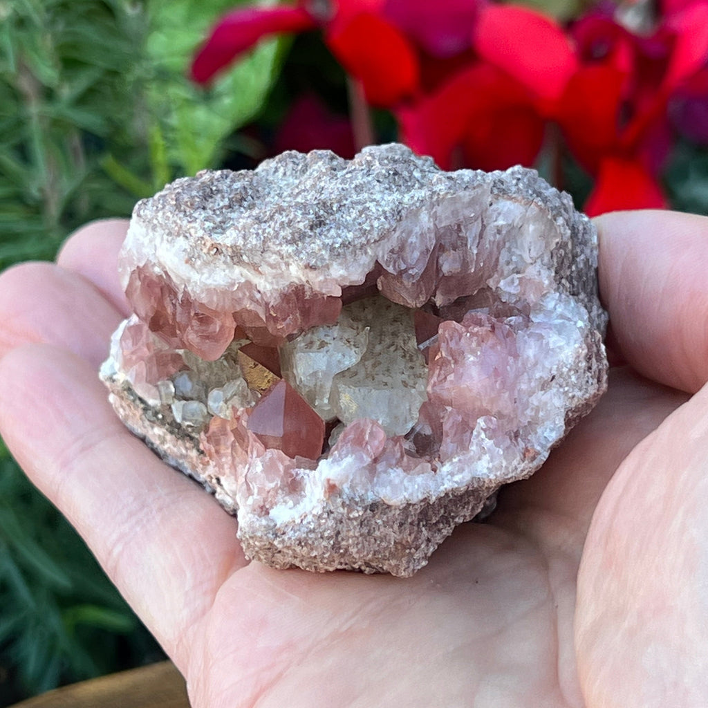 Pink Amethyst Crystals Geode Sandwich With Calcite | 173 grams