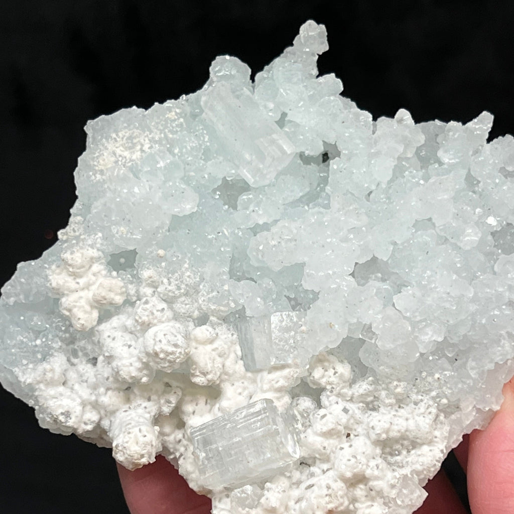 The source for this Prehnite pseudomorph after Laumontite specimen is the Bombay Quarry, Mumbai District,  Maharashtra, India. Obtained from our contact that has a direct relationship with the owners of the mines in India.